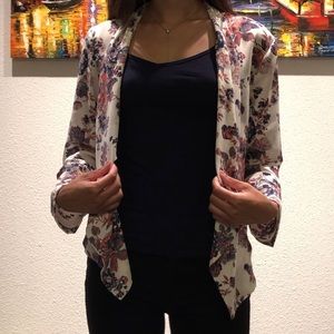 Open Front Cream Lush Floral Print Blazer